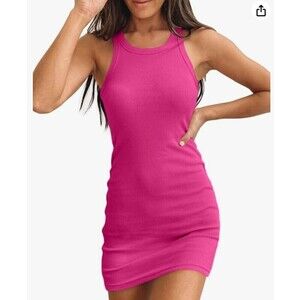 Signature8 Magenta Pink Tank Ribbed bodycon mini dress size small NWOT